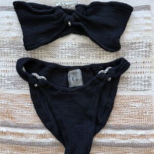 Hunza G Black Textured Strapless Bikini with Rhinestone Accents